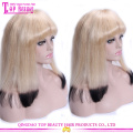 Top Fashion Factory Price Straight 130% Density Layered Bob Style Silk Top Lace Wigs With Bangs